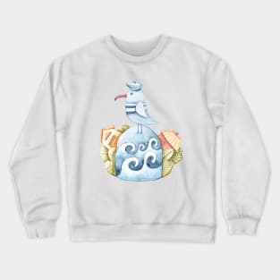 Watercolor cute hand painted seagull illustration Crewneck Sweatshirt